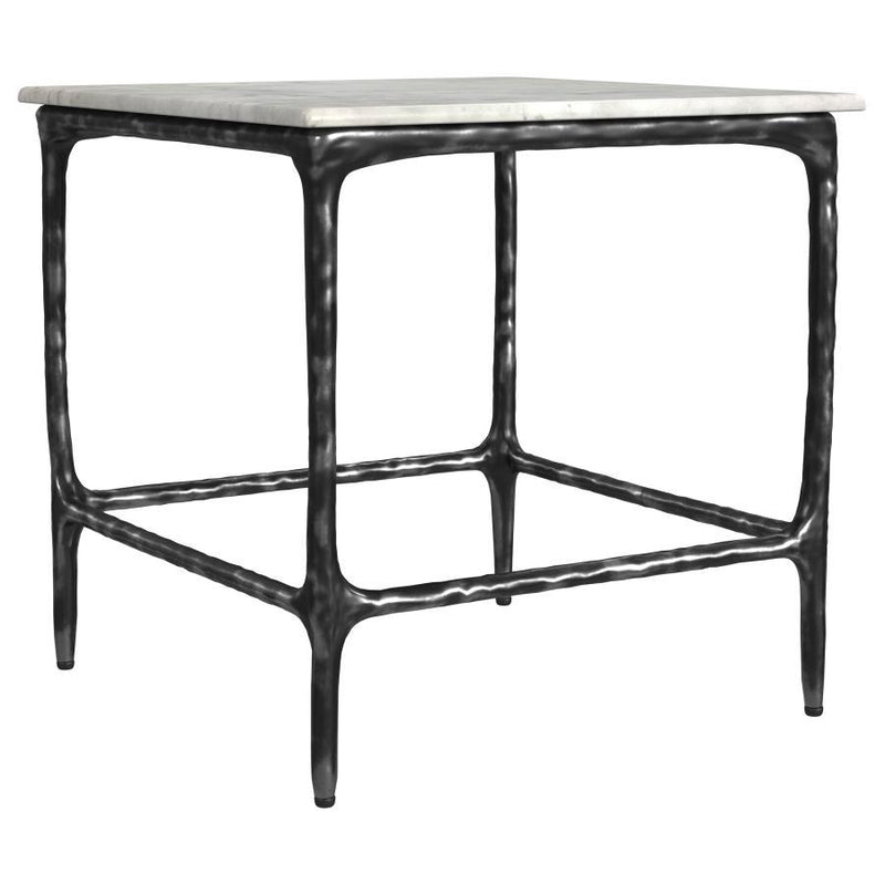 Ebby - Square Genuine Marble Top Metal End Table - White - JaxCo Furniture