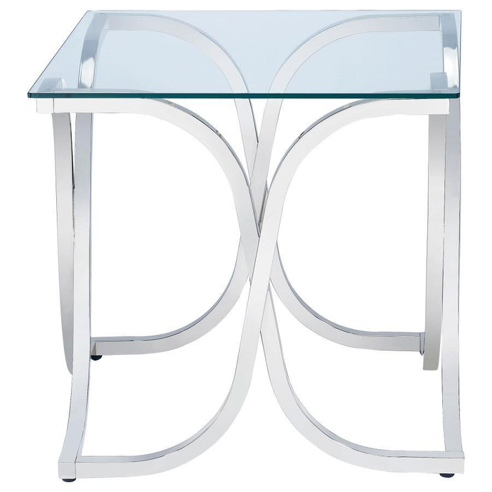 Tess - Curved X-Shaped End Table - Pearl Silver