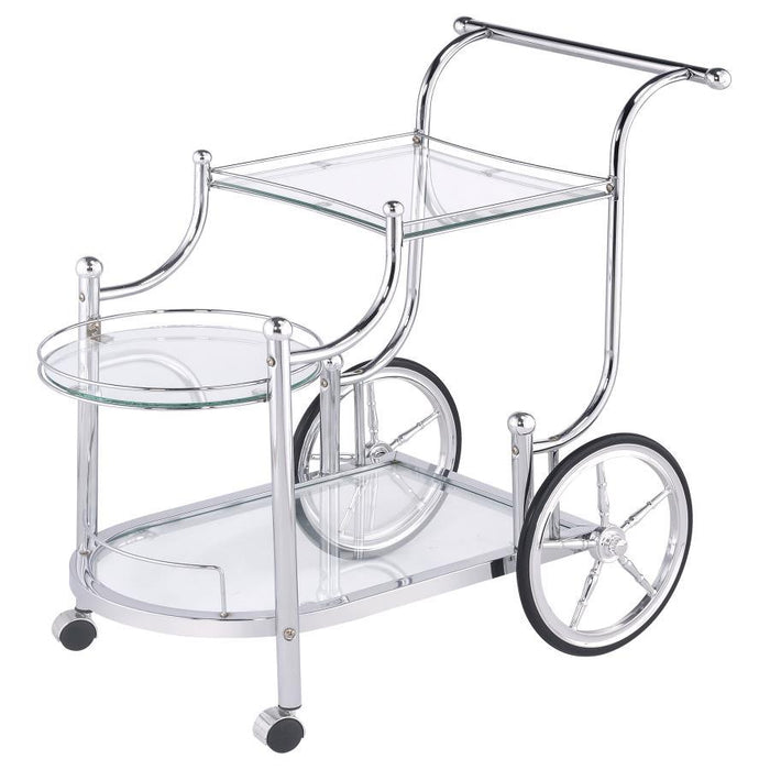 Sarandon - 3-Tier Glass Shelf Metal Bar Cart - Chrome - JaxCo Furniture