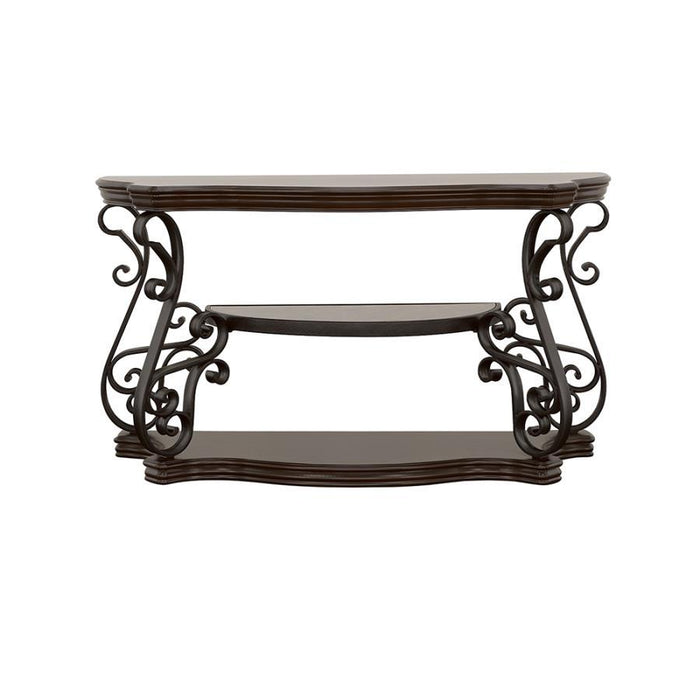 Laney - Scrollwork Entryway Sofa Console Table - Deep Merlot - JaxCo Furniture