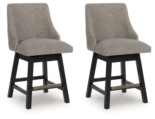 Neymorton - Dark Grayish Brown - Upholstered Swivel Barstool (Set of 2) - JaxCo Furniture