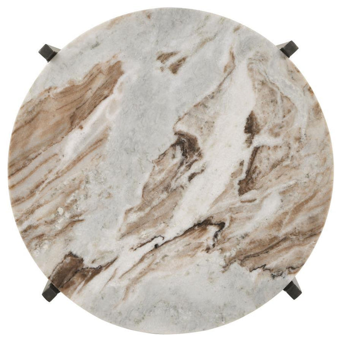 Noemie - Round Marble Top Accent Side Table - White And Gunmetal - JaxCo Furniture