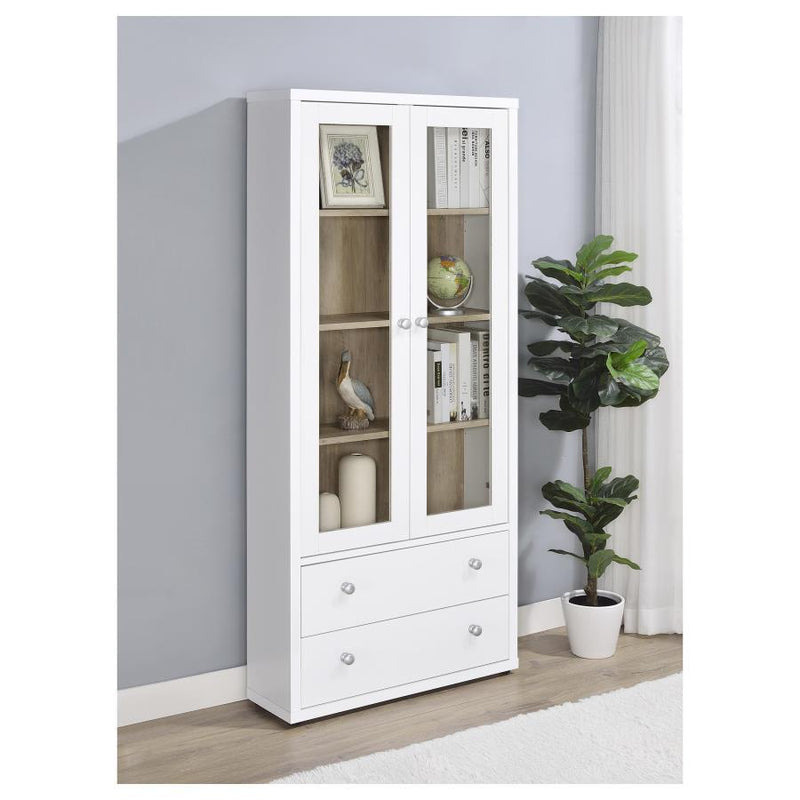 Hawthorne - 4-Shelf Glass Door Tall Cabinet With Drawers - JaxCo Furniture