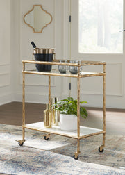 Plattfield - Antique Gold Finish - Bar Cart - JaxCo Furniture