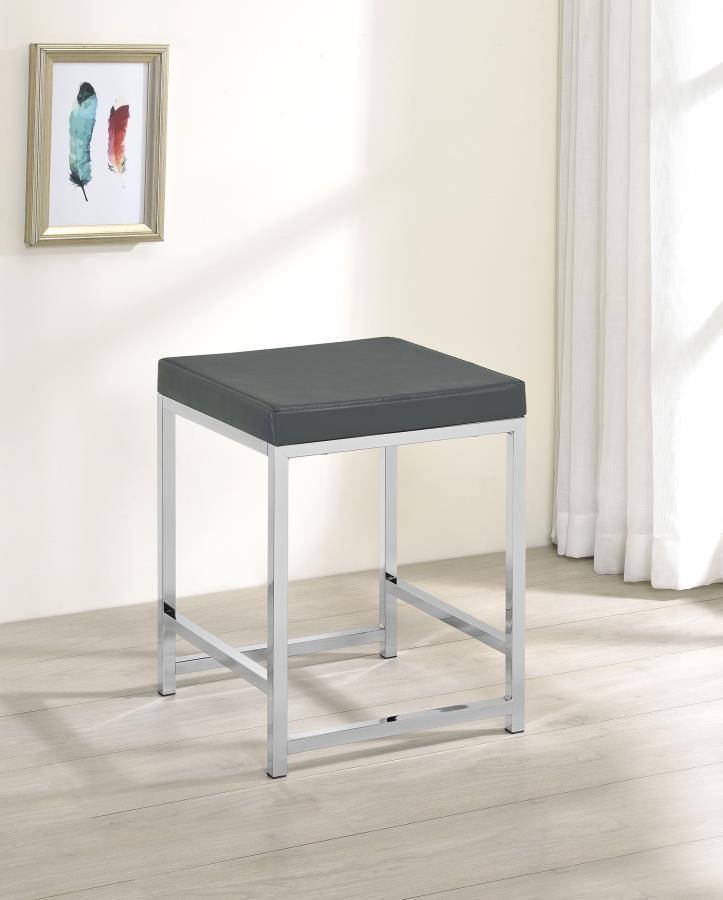 Afshan - Upholstered Square Padded Vanity Stool - Chrome - JaxCo Furniture