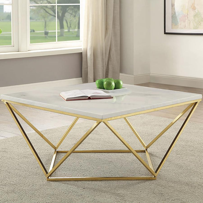 Meryl - Square Faux Marble Top Coffee Table - White And Gold - JaxCo Furniture