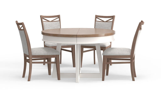Americana Modern Dining - Round Extendable Dining Table And 4 Upholstered Chairs - Cotton - JaxCo Furniture