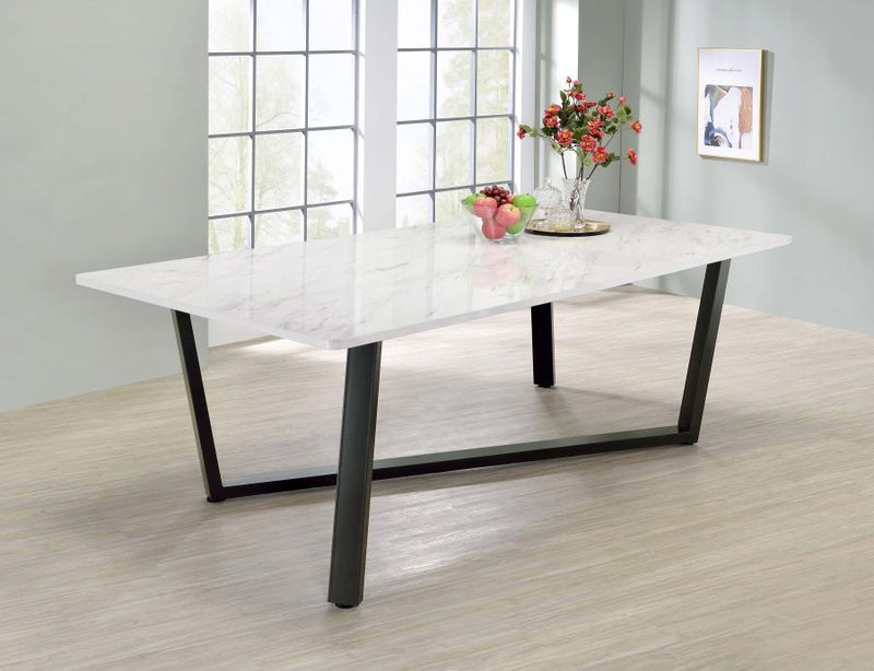 Mayer - Rectangular Faux Marble Dining Table - White - JaxCo Furniture