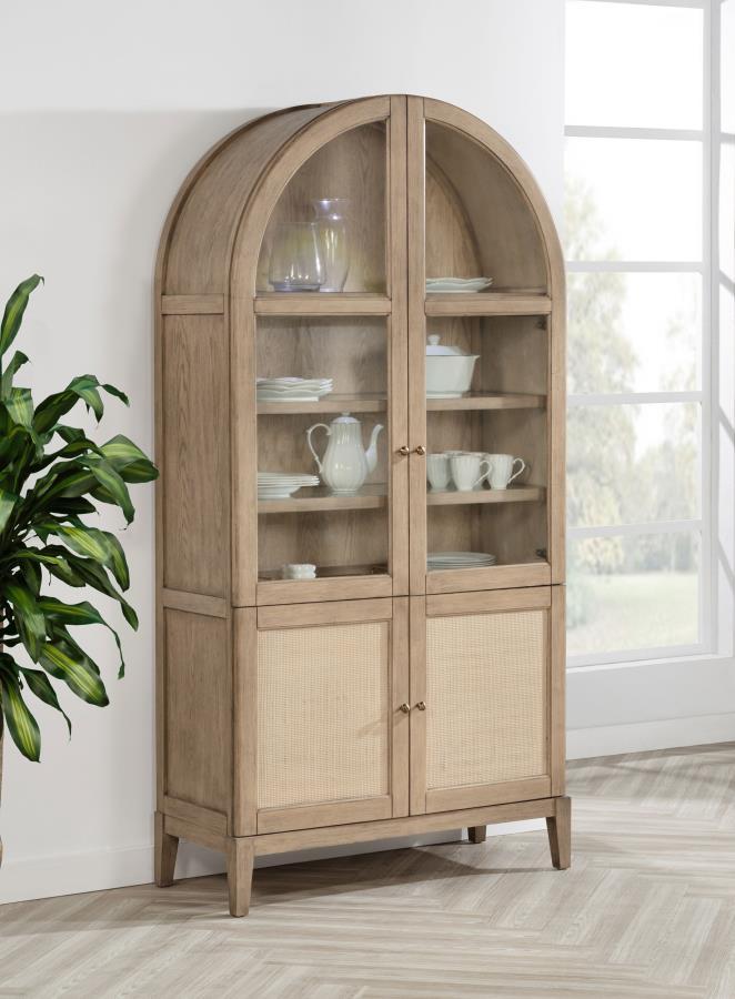 Kailani - 4-Door Cane Dining Vitrine Display Cabinet - Beige Oak - JaxCo Furniture