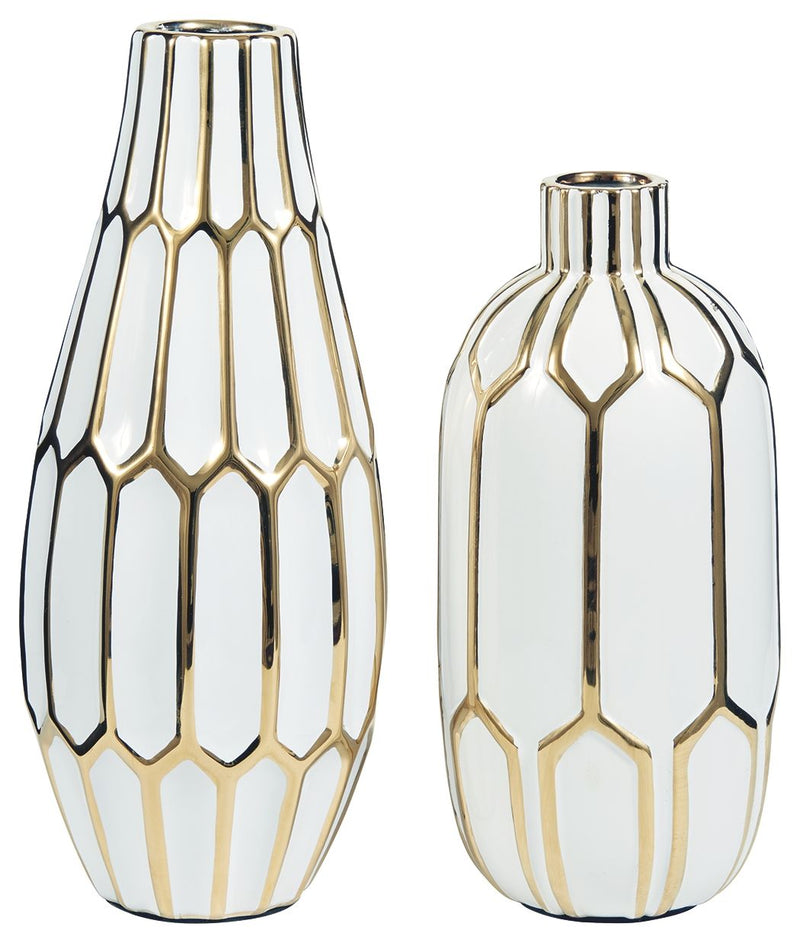 Mohsen - Gold Finish / White - Vase Set (Set of 2) - JaxCo Furniture