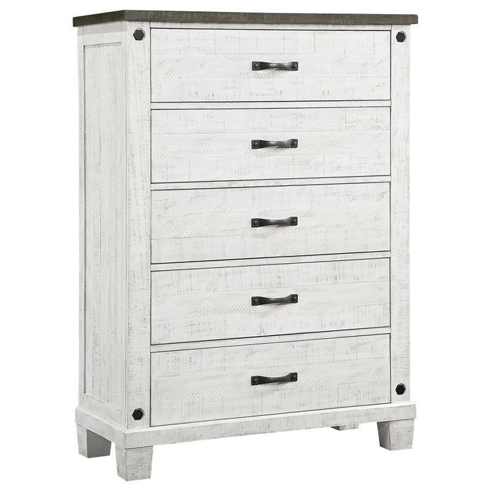 Lilith - 5-Drawer Bedroom Chest - Distressed White - JaxCo Furniture