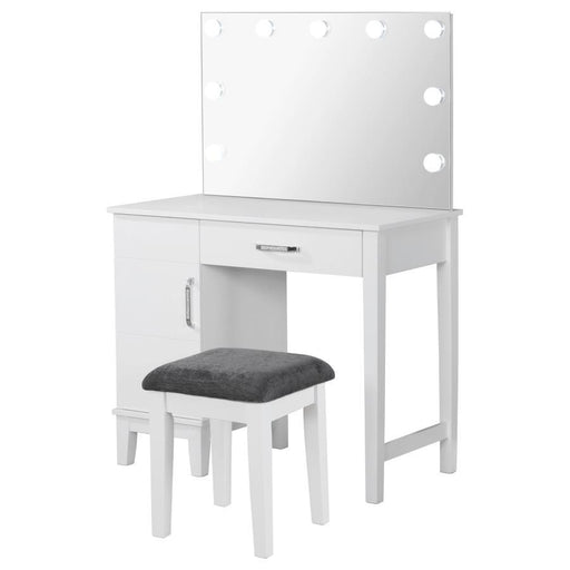 Elijah - Vanity Set With Lighting & Stool - White And Dark Gray - JaxCo Furniture