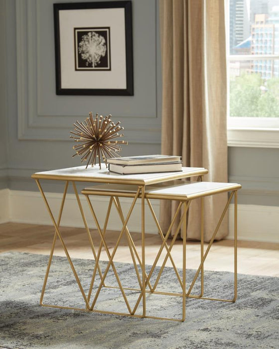 Bette - 2 Piece Marble Top Nesting Table Set - White And Gold - JaxCo Furniture