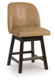 Neymorton - Dark Grayish Brown - Upholstered Swivel Faux Leather Barstool (Set of 2) - JaxCo Furniture