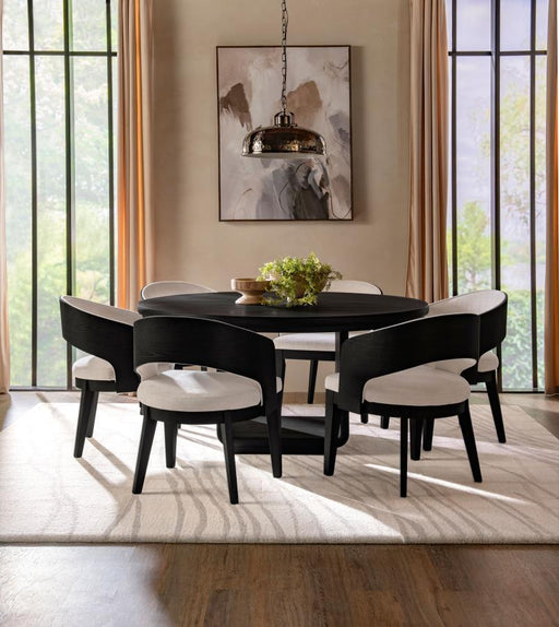 Leandro - 7 Piece Round Dining Table Set - Burnished Black - JaxCo Furniture