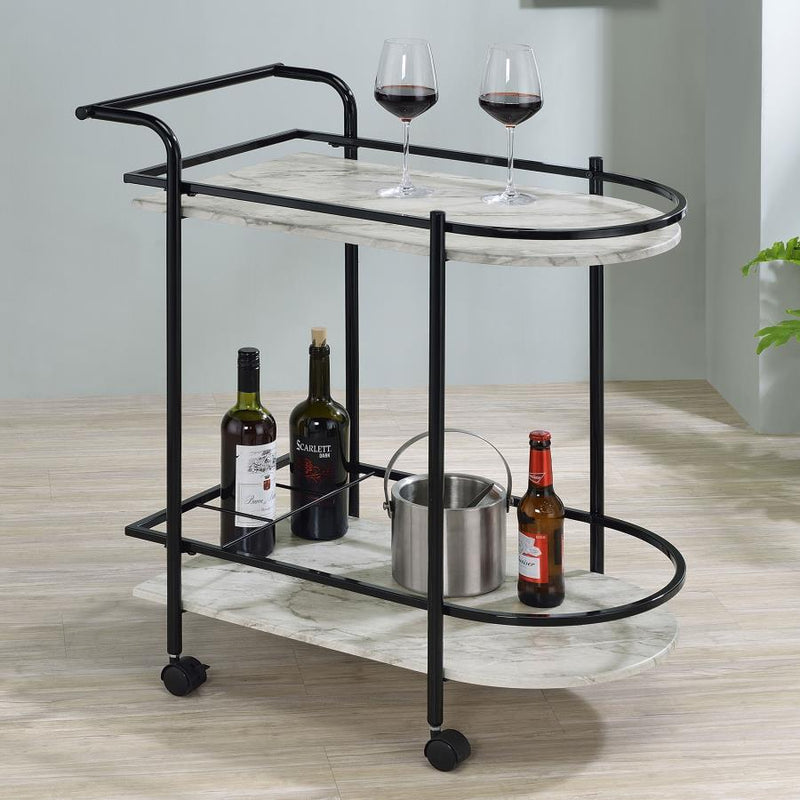 Desiree - 2-Tier Faux Marble Shelf Metal Bar Cart - JaxCo Furniture