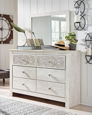 Paxberry - Whitewash - Dresser, Mirror - Medallion Drawer Pulls - JaxCo Furniture
