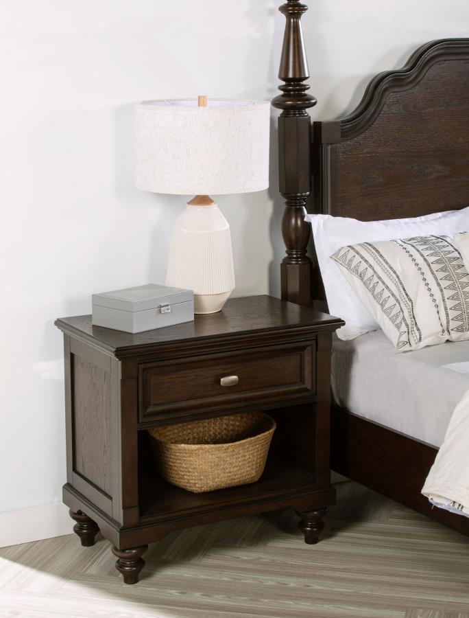 Andover - 1-Drawer Nightstand Bedside Table - Dark Oak - JaxCo Furniture