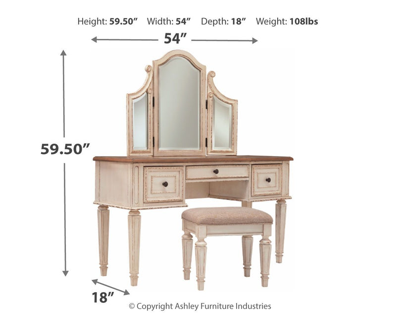 Realyn - White / Brown / Beige - Vanity/Mirror/Stool (Set of 3) - JaxCo Furniture