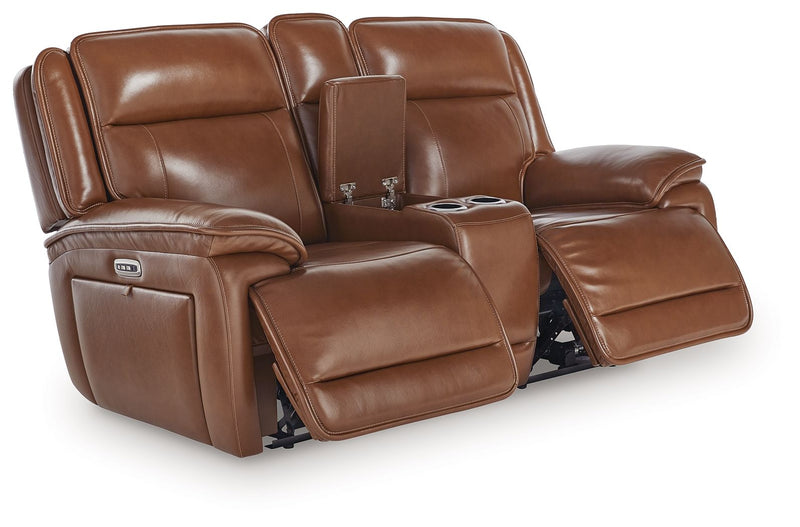 Healy Pier - Chocolate - Power Reclining Loveseat With Console / Adj Headrest - JaxCo Furniture
