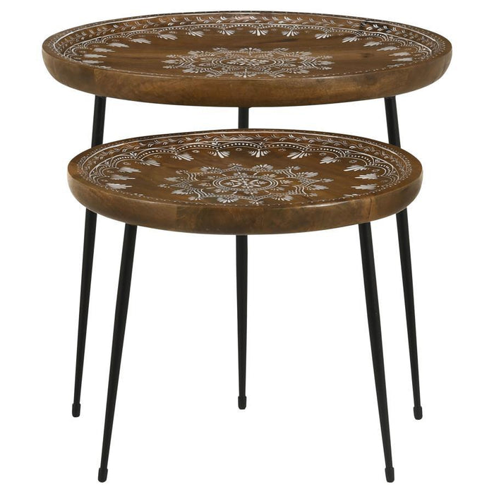 Nuala - 2 Piece Round Mango Wood Nesting Tables - Honey - JaxCo Furniture