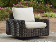 Kimora - Beige / Dark Brown - 7 Pc. - 4-Piece Outdoor Sectional, Swivel Glider Lounge, Cocktail Table, End Table - JaxCo Furniture