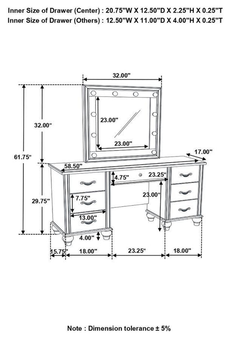 Barzini - 7-Drawer Vanity Set With Lighting - White - JaxCo Furniture