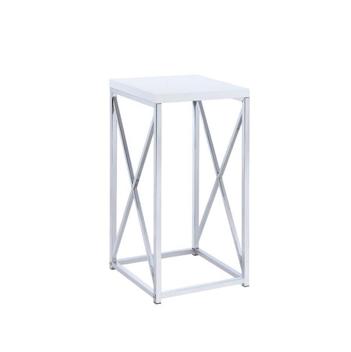 Edmund - Square Accent Side Table - White High Gloss And Chrome - JaxCo Furniture