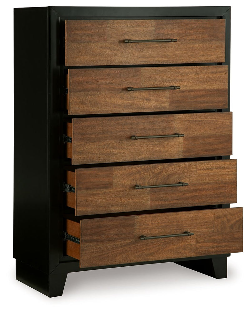 Kraeburn - Brown / Black - Five Drawer Chest - JaxCo Furniture