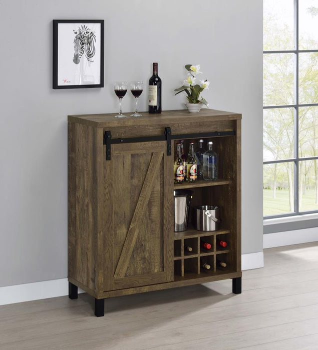 Arlington - Sliding Door Home Bar Wine Cabinet - Rustic Oak - JaxCo Furniture