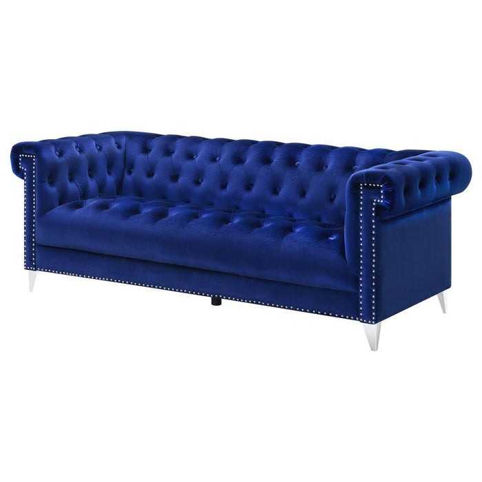 Bleker - Upholstered Tuxedo Arm Tufted Sofa - Blue - JaxCo Furniture