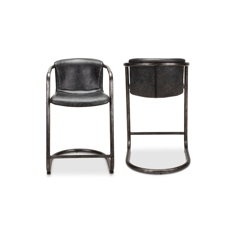 Freeman - Leather Counter Stool (Set of 2) - Onyx Black - JaxCo Furniture
