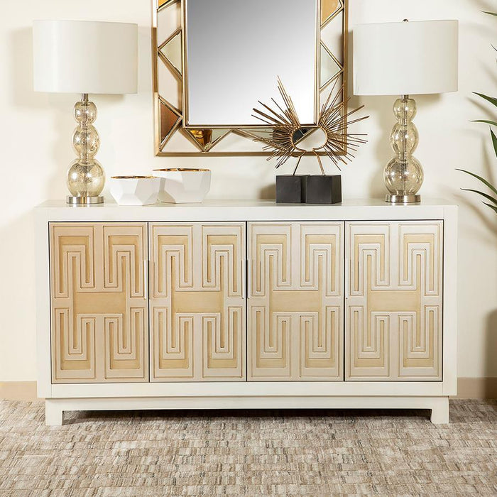 Voula - 4 Door Wood Accent Storage Cabinet - White And Gold - JaxCo Furniture