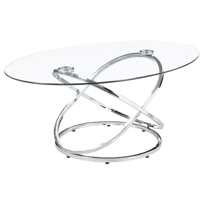 Warren - 3 Piece Oval Glass Top Coffee Table Set - Chrome - JaxCo Furniture