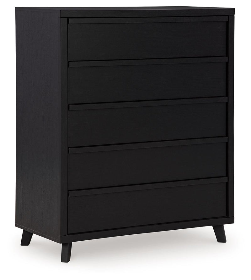 Danziar - Black - Five Drawer Wide Chest - JaxCo Furniture