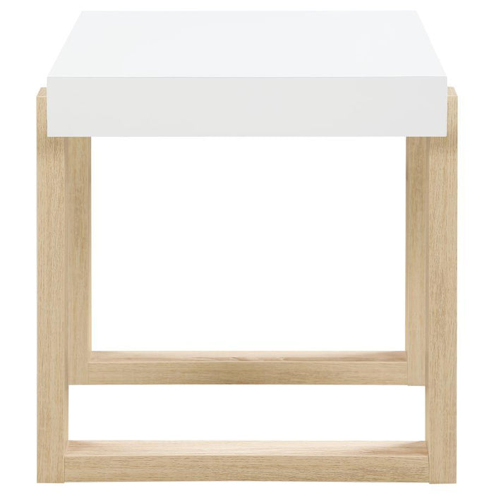 Pala - Rectangular End Table - White High Gloss And Natural - JaxCo Furniture