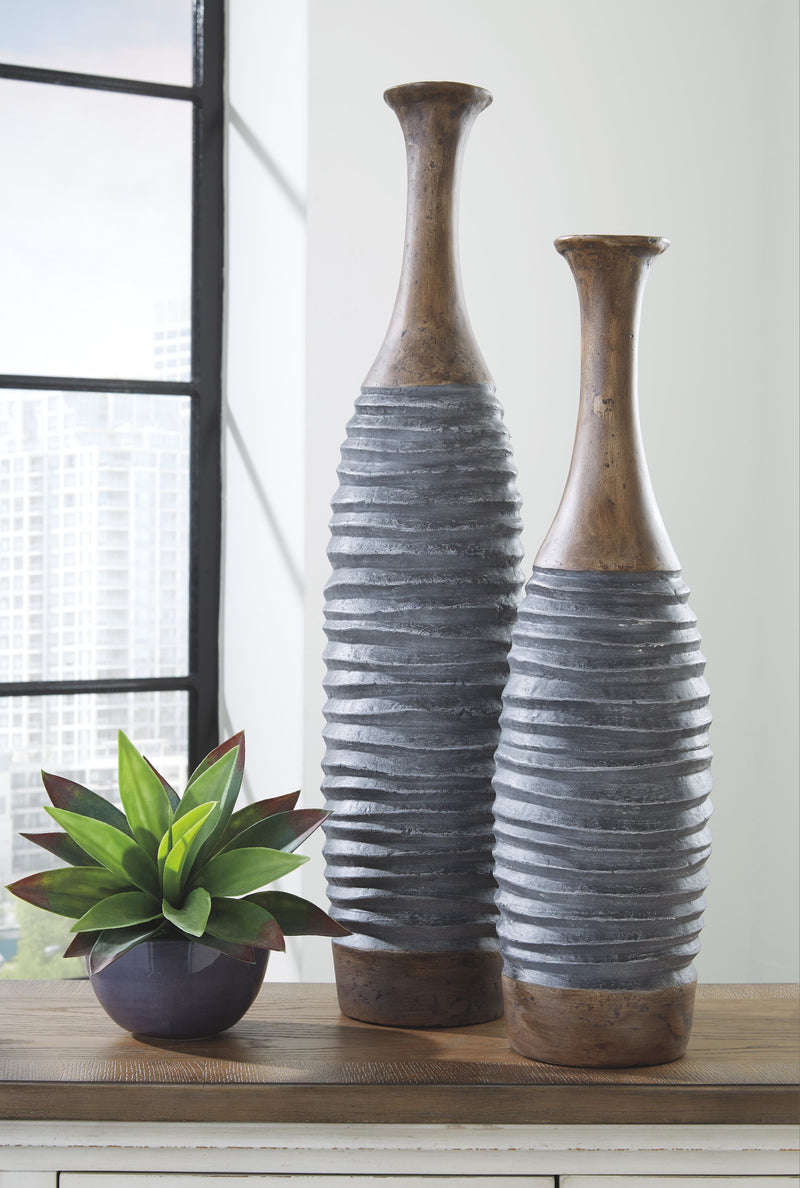 BLAYZE - Antique Gray / Brown - Vase Set (Set of 2) - JaxCo Furniture