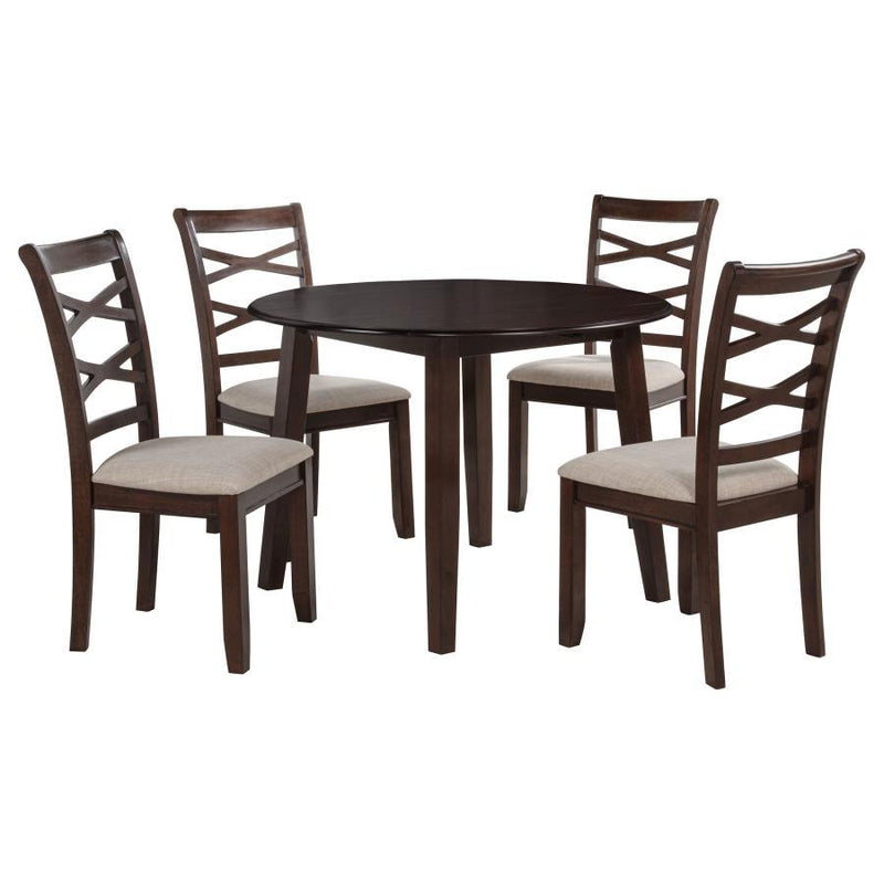 Barton - 5 Piece Round Wood Dining Table Set - Dark Brown - JaxCo Furniture