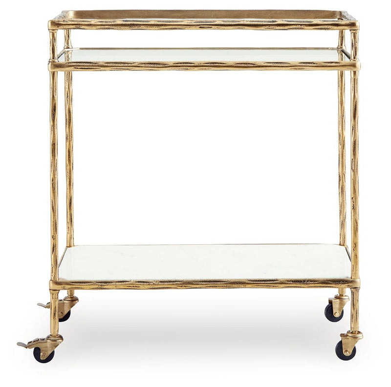Plattfield - Antique Gold Finish - Bar Cart - JaxCo Furniture