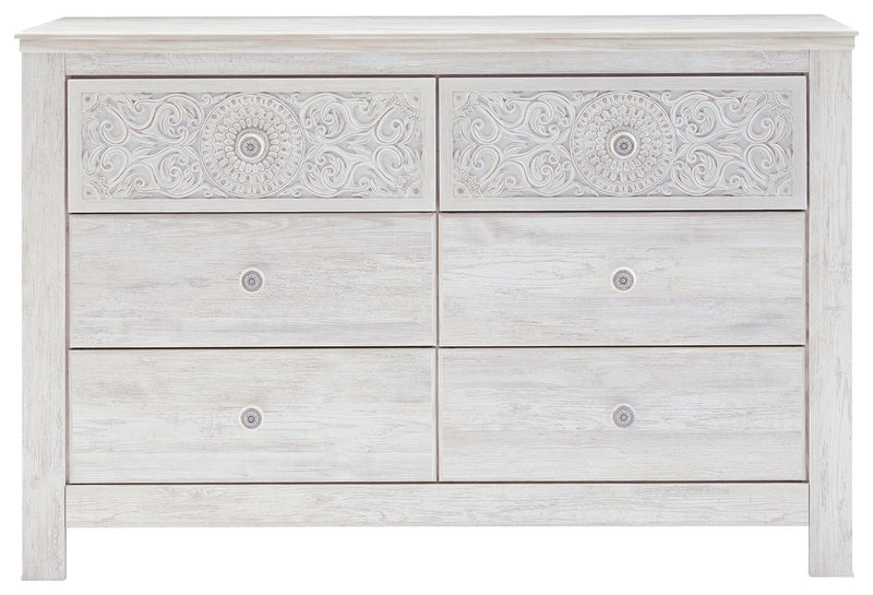 Paxberry - Whitewash - Six Drawer Dresser - Medallion Drawer Pulls - JaxCo Furniture