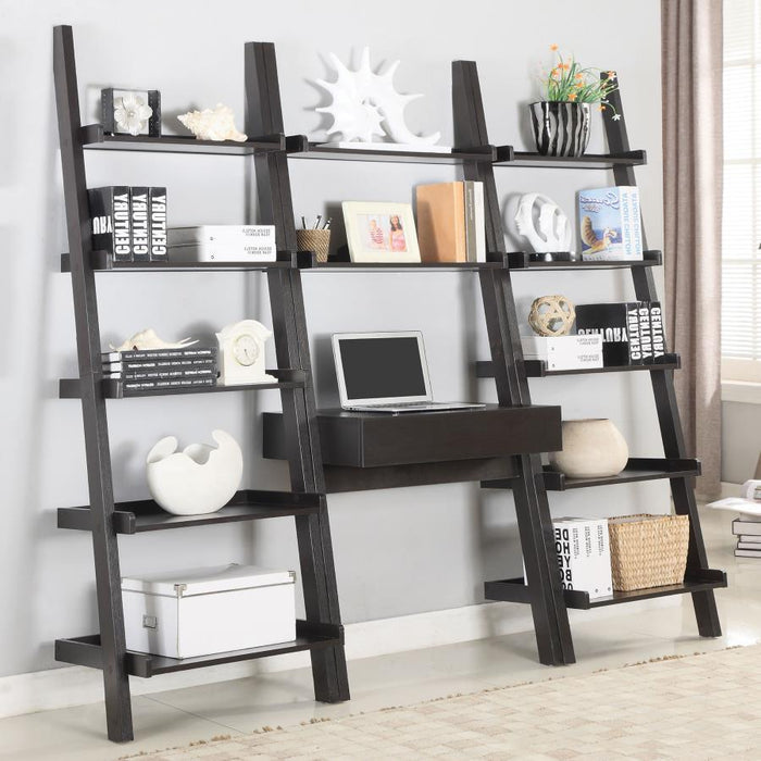 Colella - 3 Piece Ladder Desk And Bookcase Set - Cappuccino - JaxCo Furniture