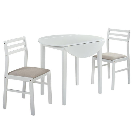 Bucknell - 3 Piece Round Drop Leaf Dining Table Set - White - JaxCo Furniture