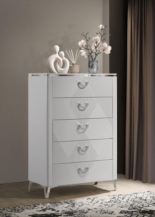 Cassia - 5-Drawer Bedroom Chest Of Drawers - White High Gloss - JaxCo Furniture