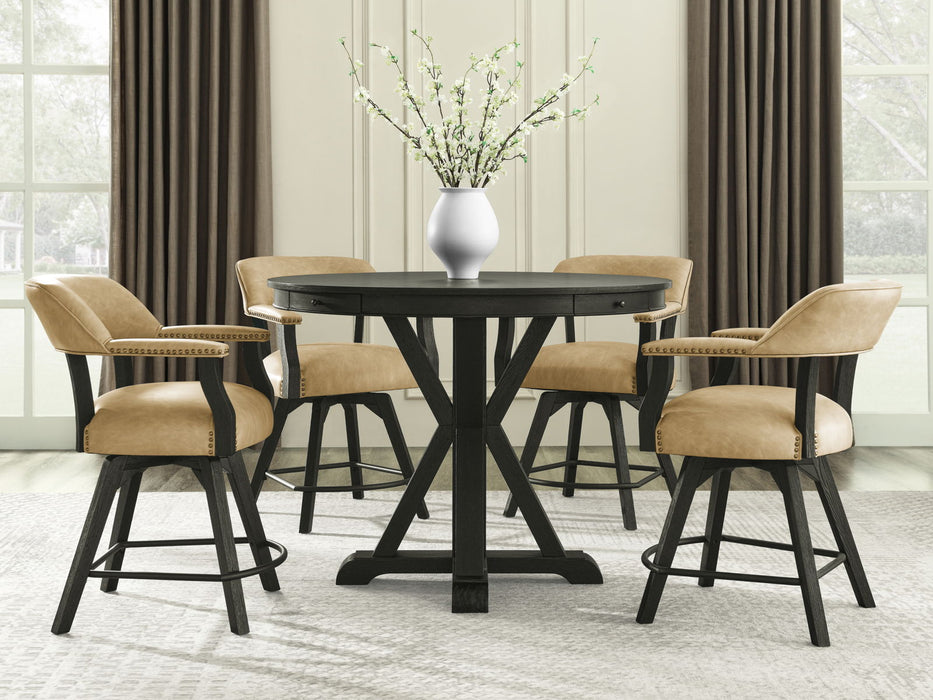 Rylie - 6 Piece Counter Dining Set (Counter Table With Game Top & 4 Counter Chairs) - Black / Sand - JaxCo Furniture