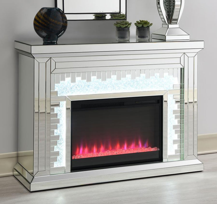 Gilmore - Mirrored Freestanding Electric Fireplace - Silver - JaxCo Furniture