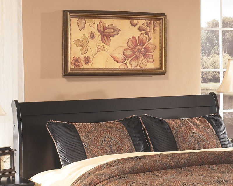 Huey - Black - Queen Sleigh Headboard - JaxCo Furniture