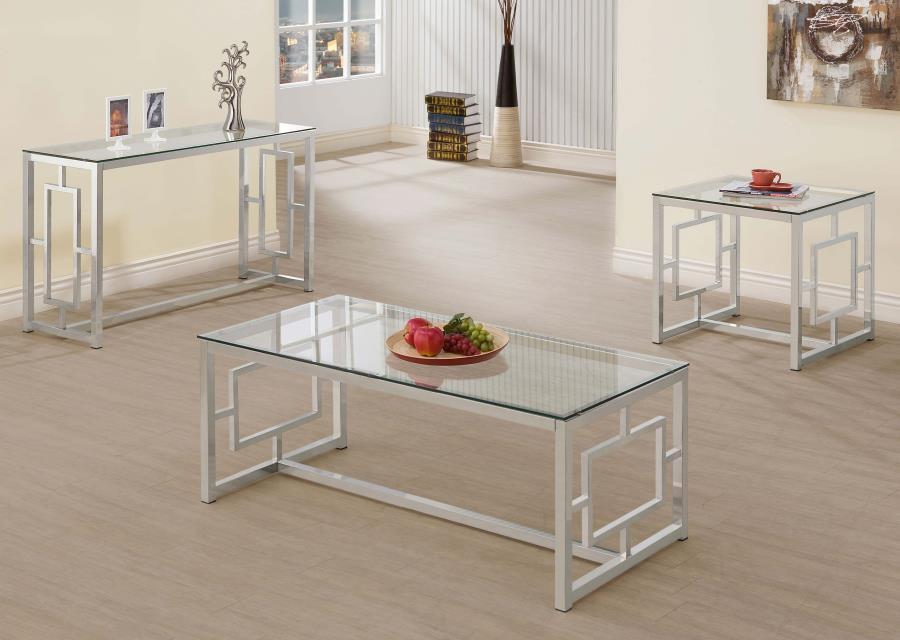 Merced - Rectangular Glass Top Coffee Table - Nickel - JaxCo Furniture