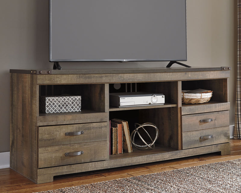 Trinell - Brown - 63" TV Stand With Glass/Stone Fireplace Insert - JaxCo Furniture
