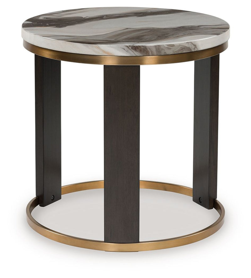 Jazmore - Brown / Brass Finish - Round End Table - JaxCo Furniture