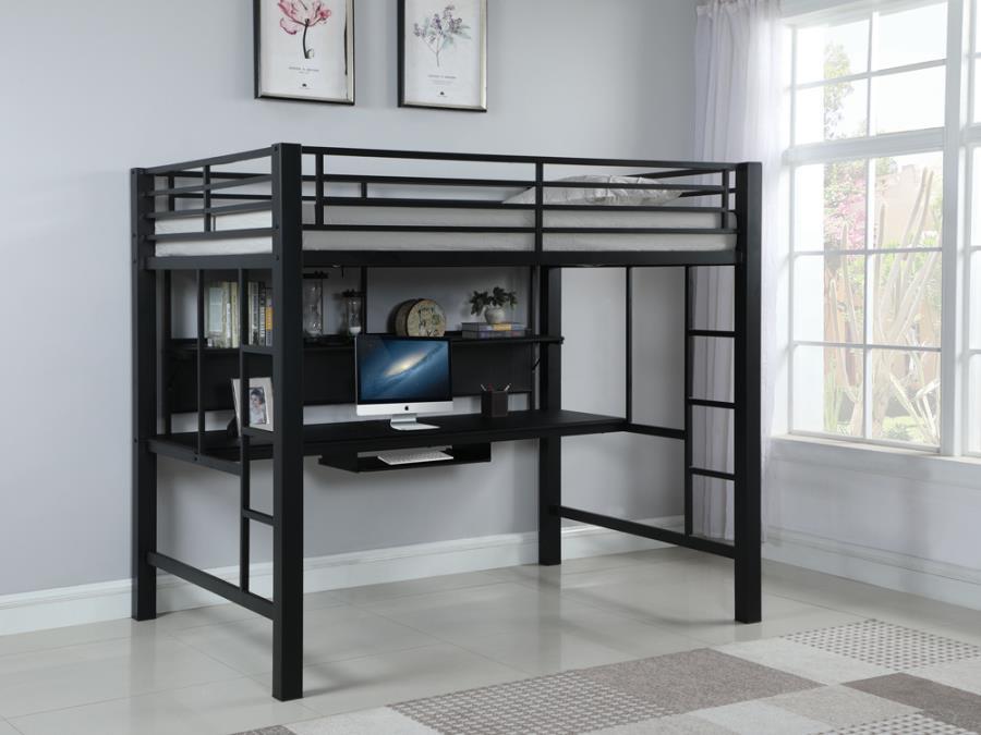 Avalon - Full Workstation Loft Bed - Black - JaxCo Furniture